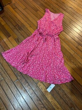 beachsissi long  Bright Pink Floral Asymmetrical Midi Dress